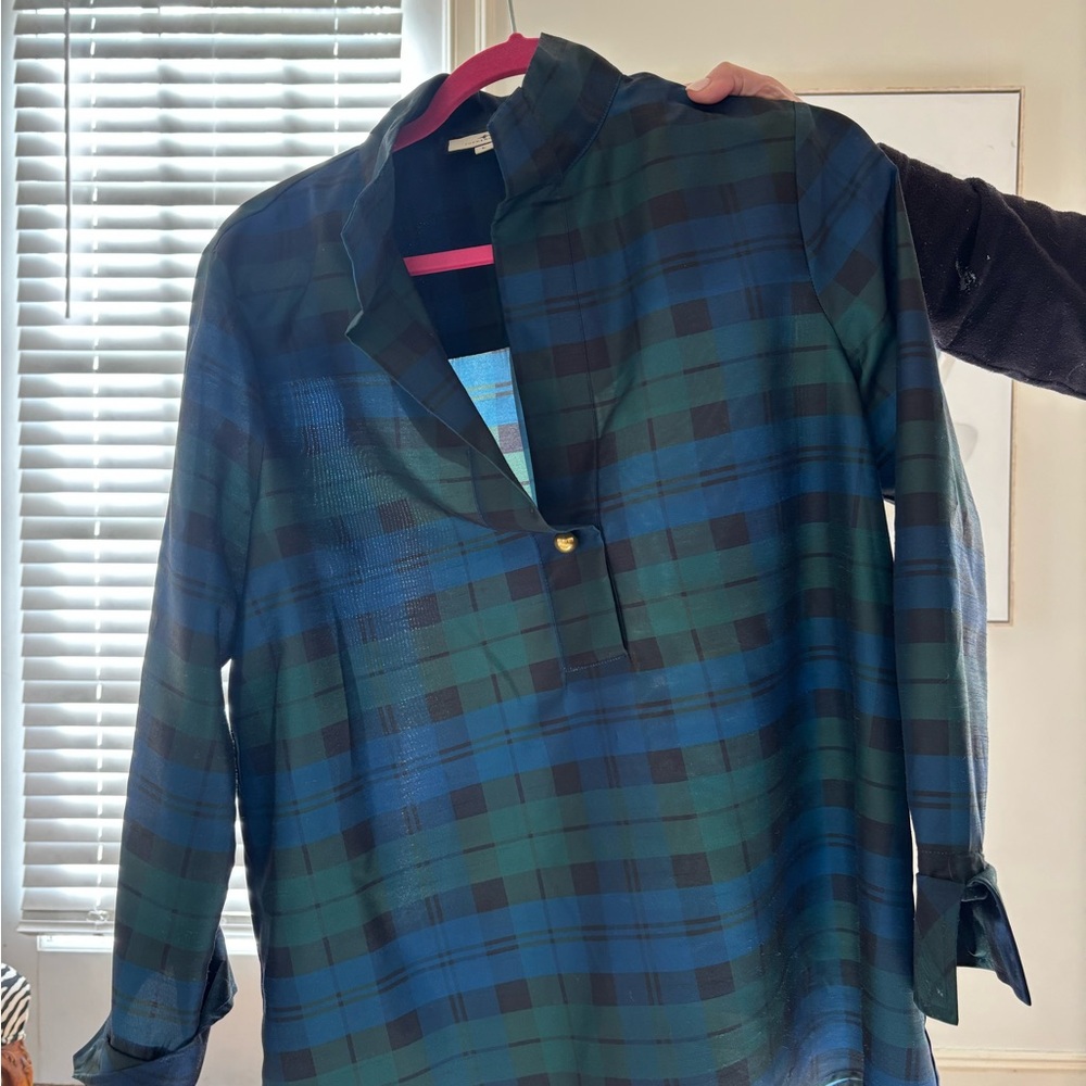 Tuckernuck Blue and Green Plaid Popover Blouse